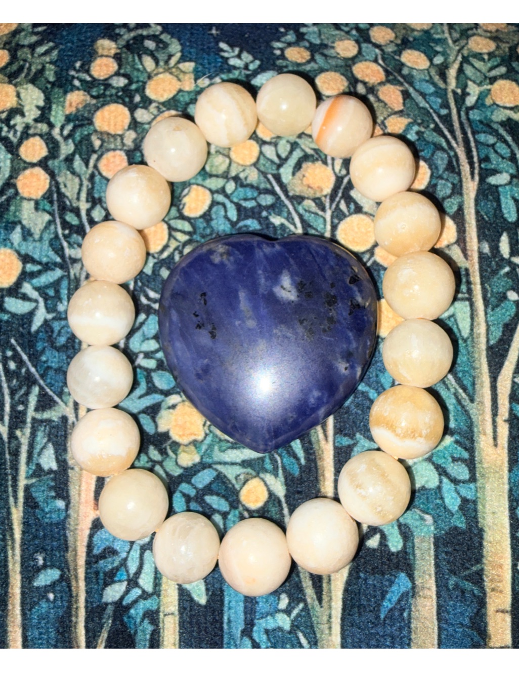 Yellow Cream Jade Stone Beaded Stretch Bracelet & Blue Sodalite Worrystone Set